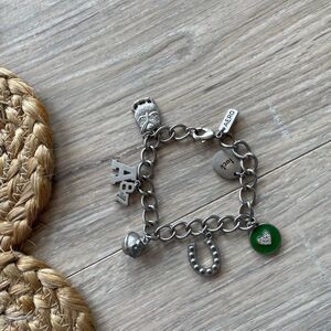 Aeropostale Women's Silver Toned Charm Bracelet Vintage Y2K Preppy Bling 2000's